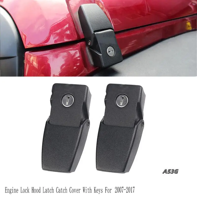 

1Set Car Engine Lock Hood Latch Catch Cover With Keys For Jeep Wrangler JK Unlimited 2007-2017