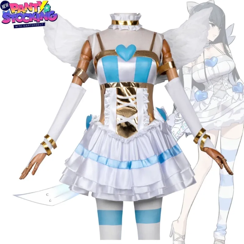 Anime Panty & Stocking Cosplay Costumes Girls Suit Anarchy Fight Clothe Dress Skirt Cute Blue Striped Daily Christmas Halloween