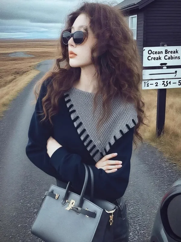 

Autumn Winter Lazy Sle Color Blo Hoodie Women's High Design Casual Long Sve Top Stitched Design Trendy Versatile Stree...