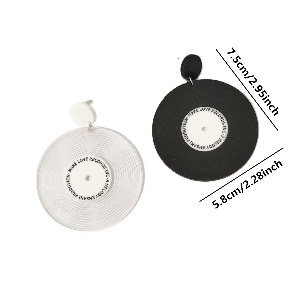 KUGUYS Vintage Vinyl Drop Dangle Earrings for Women Black White Clear Acrylic Round Shape Jewelry