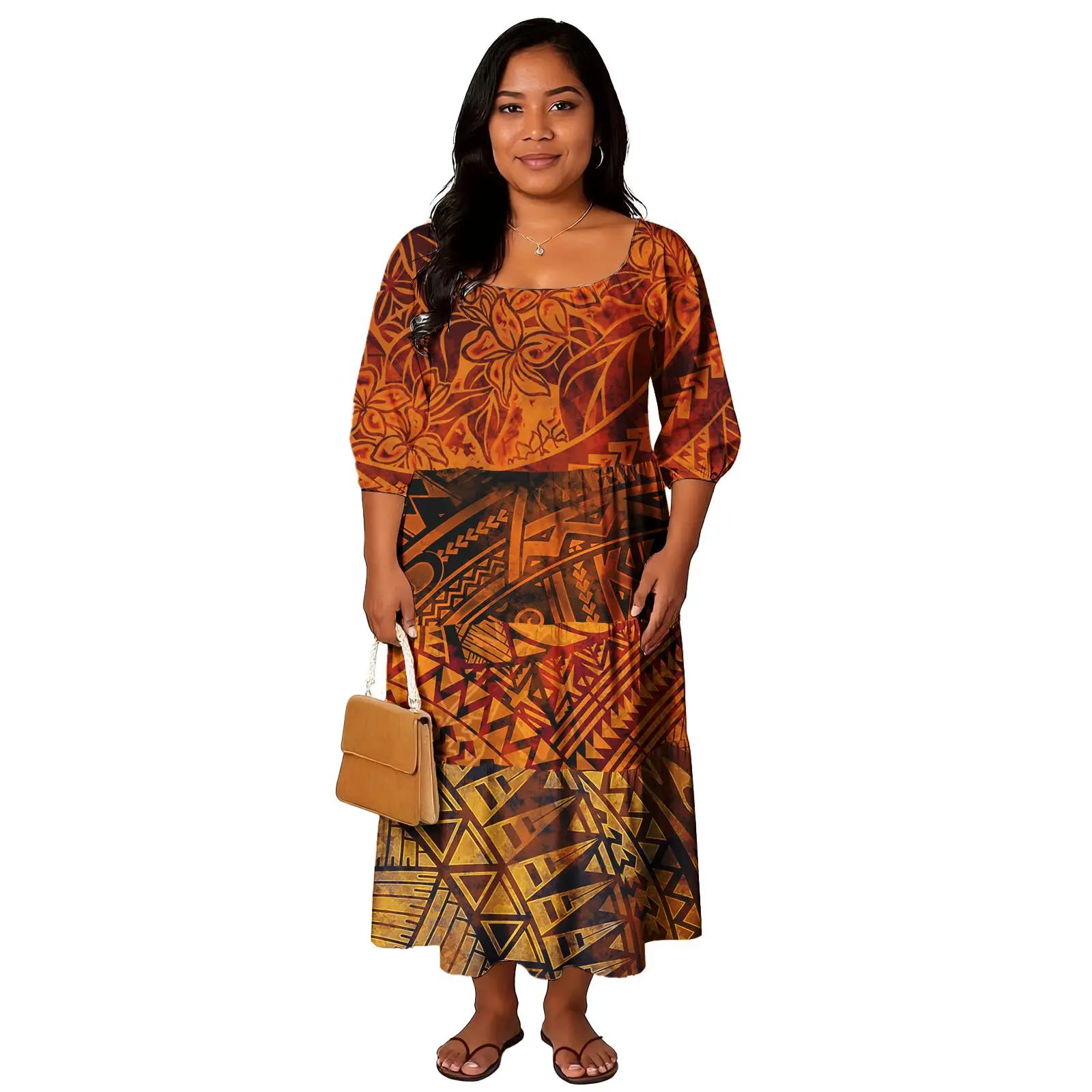 

Samoa Custom Image Elegant Party Clothes Polynesian Women Cake Dress Fijian Hibiscus Print Maxi Hawaiian Dress Ladies