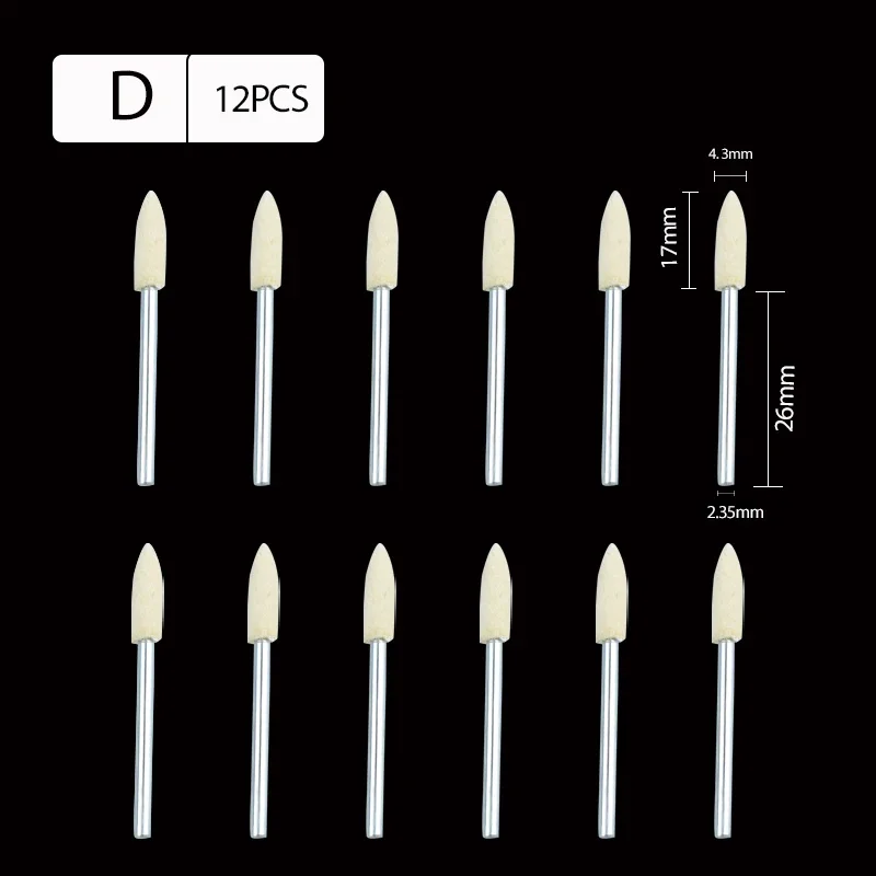 2.35Mm Shank Set Wool Felt Polishing Bobs Mounted Point for Mould Mirror Polishing Dremel Rotary Tool 12Pcs/bag