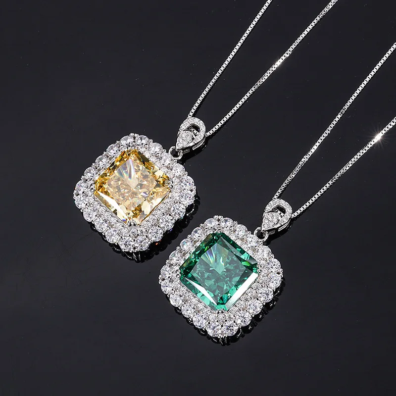 18K Gold Inlaid with PT950 Platinum Colored Treasure High Carbon Diamond Square Pendant Stone 14*14 Jewelry