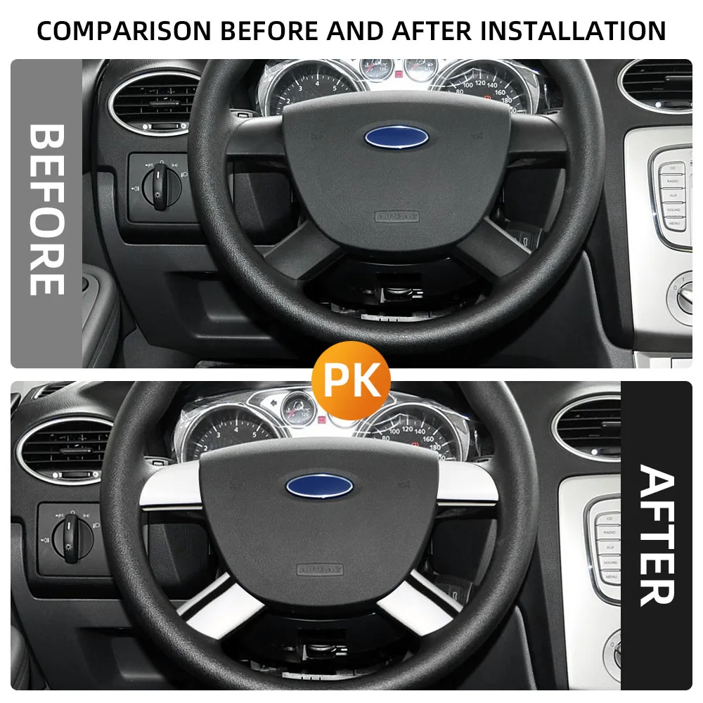 Stainless Steel Car Steering Wheel Decoration Cover Trim Sticker for Ford Focus 2 MK2 2005 - 2011 Accessories 4Pcs