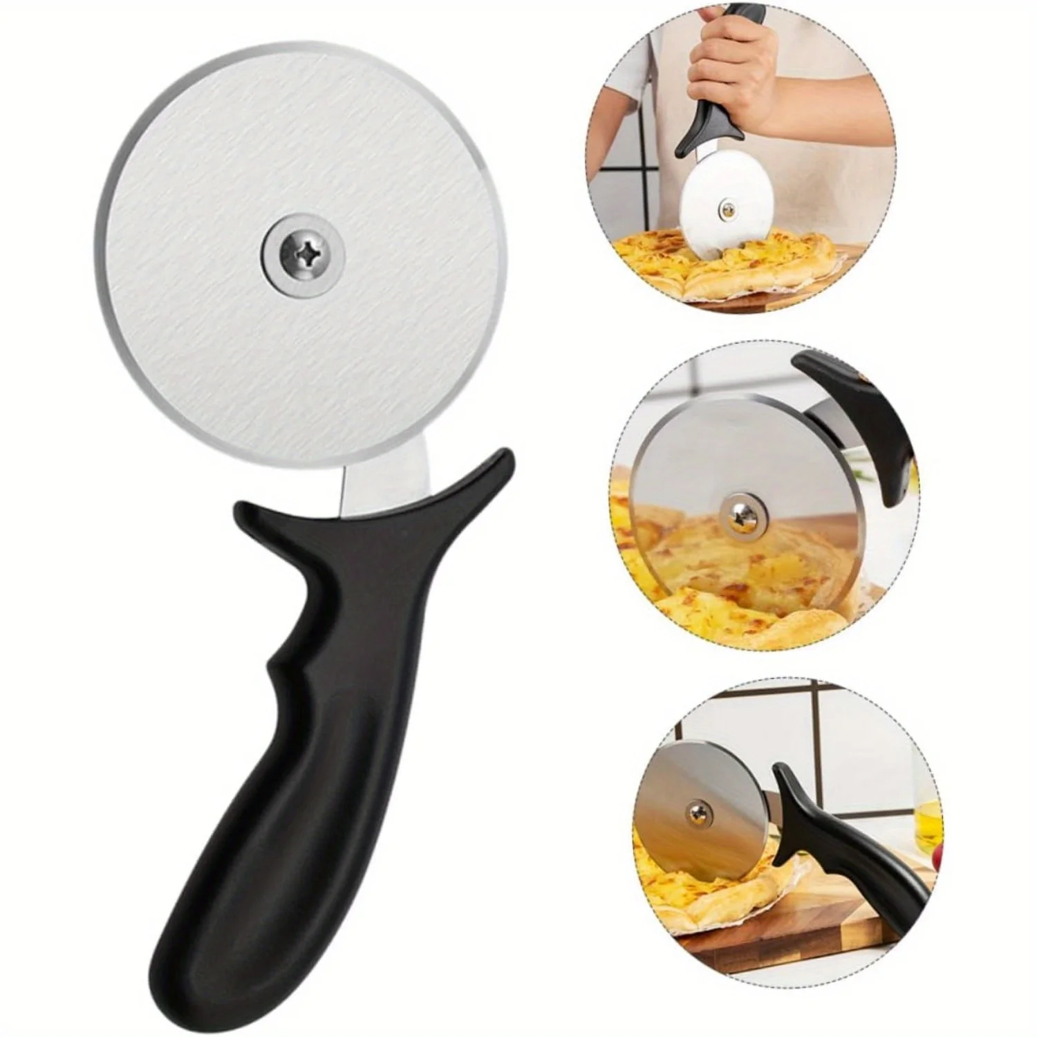 

Практичный нож для пиццы из нержавеющей стали с эргономичной пластиковой ручкой для легкого нарезания, идеален для любителей пиццы, легко моется