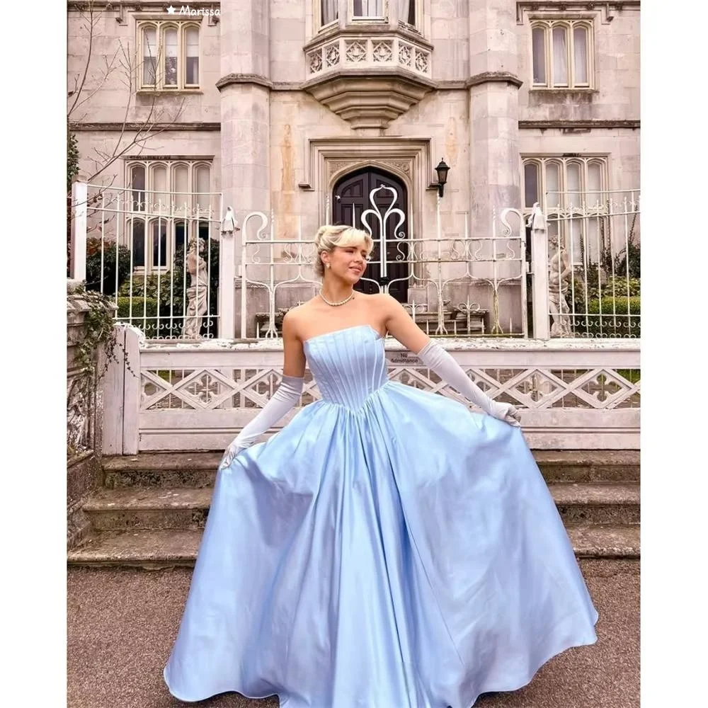 

Marissa Evening Dresses Wedding Party Dress Custom Made Gloss Satin Elegant Party Dresses for Women Luxury A-line Elegant Blue