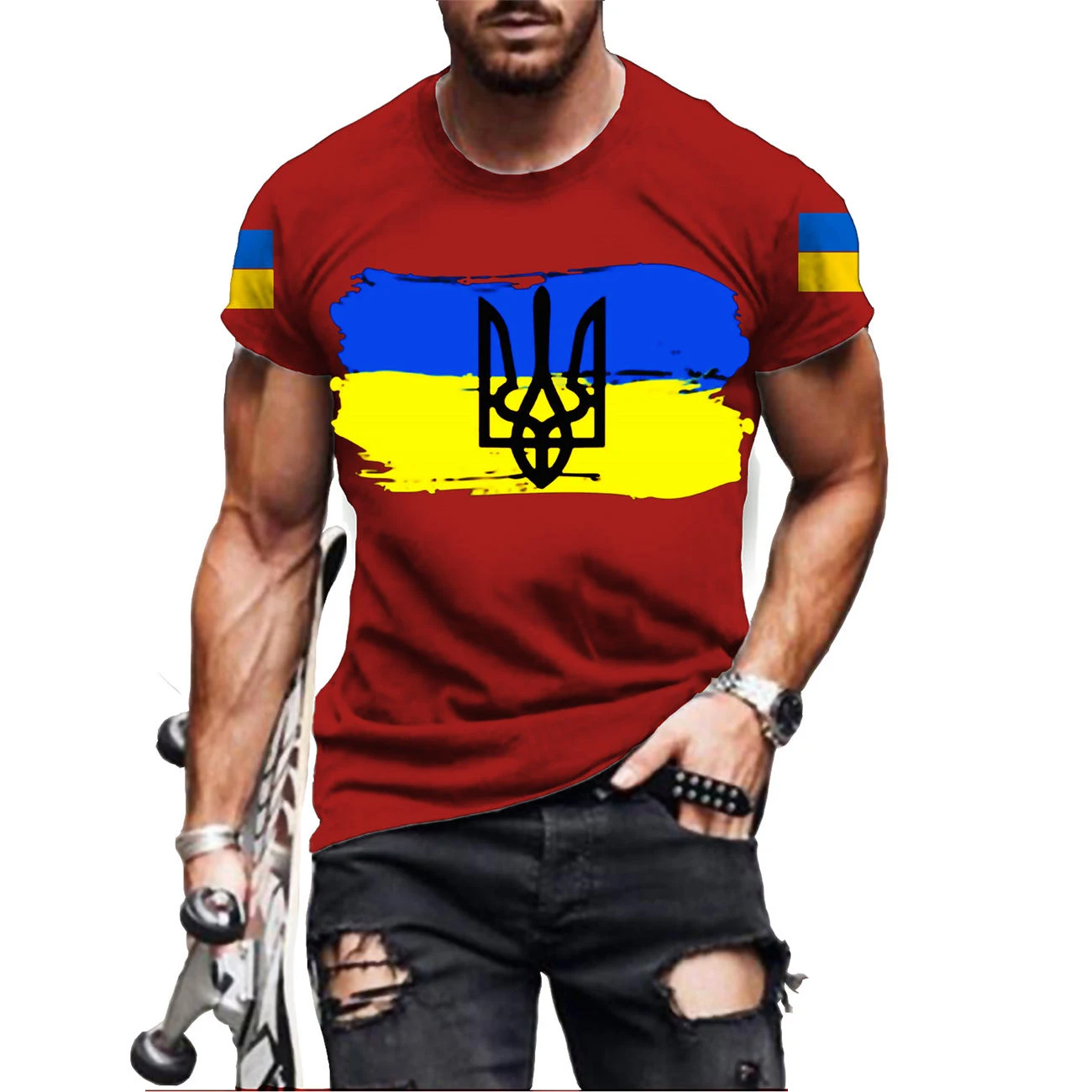 Ukrainian National Emblem Print T Shirt For Men Fashion Trend Harajuku Vintage Clothes Casual O-neck Oversized Tops Summer Tees