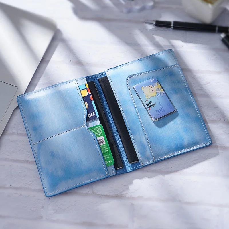Genuine Leather Passport Holder Vintage Handmade Travel Document Organizer Boarding Card Protector RFID Blocking
