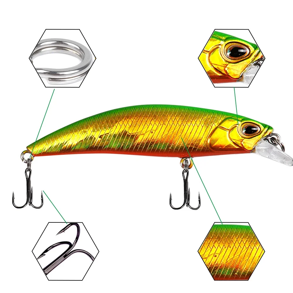 19 Colors Fishing Lure 6.5cm/7g Sinking Minnow Fishing Gear Lure Hard Bait Minnow 3D Eyes With 2 Trible Hook