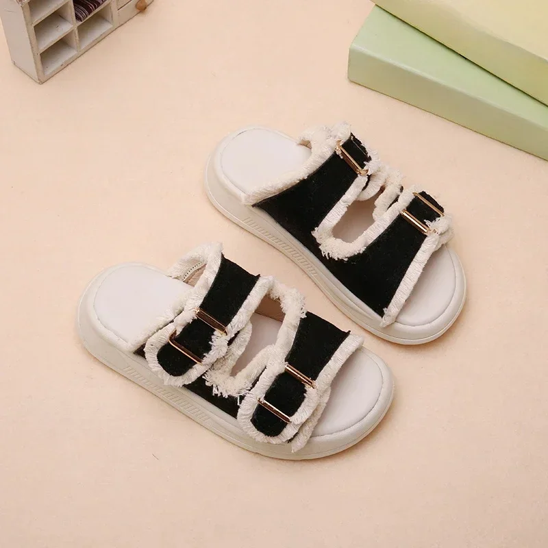 New Summer Style Fashionable Comfortable Casual Wear-resistant and Simple Tassel Girls Open-toe Soft-soled Beach Slippers