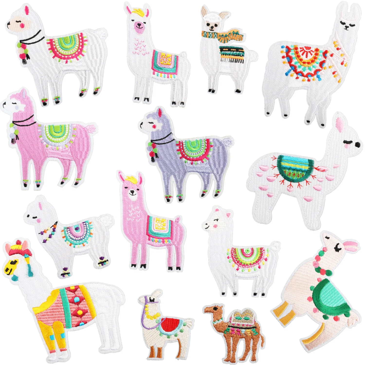 Cute Alpaca Embroidery Patches Cartoon Llama Appliques Colorful Camel Iron Ons Thermo Stickers for Kids Clothing Bags Decal ﻿