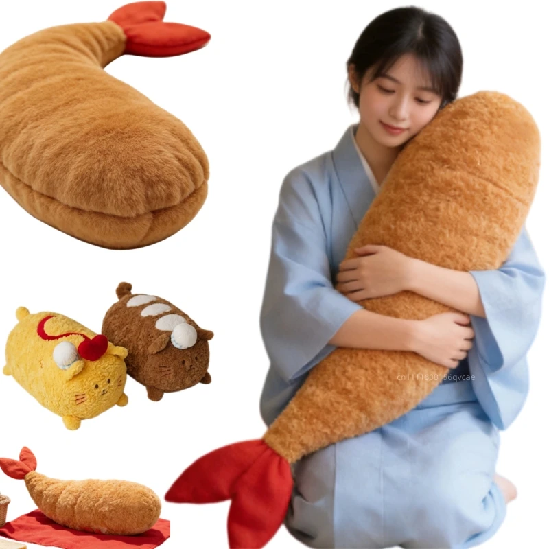 Kawaii Soft Fried Shrimp Fur Plush Doll Pillow Cushion Blanket Two-in-One Bread Shrimp Stuffed Toy Home Decor Girls Gifts