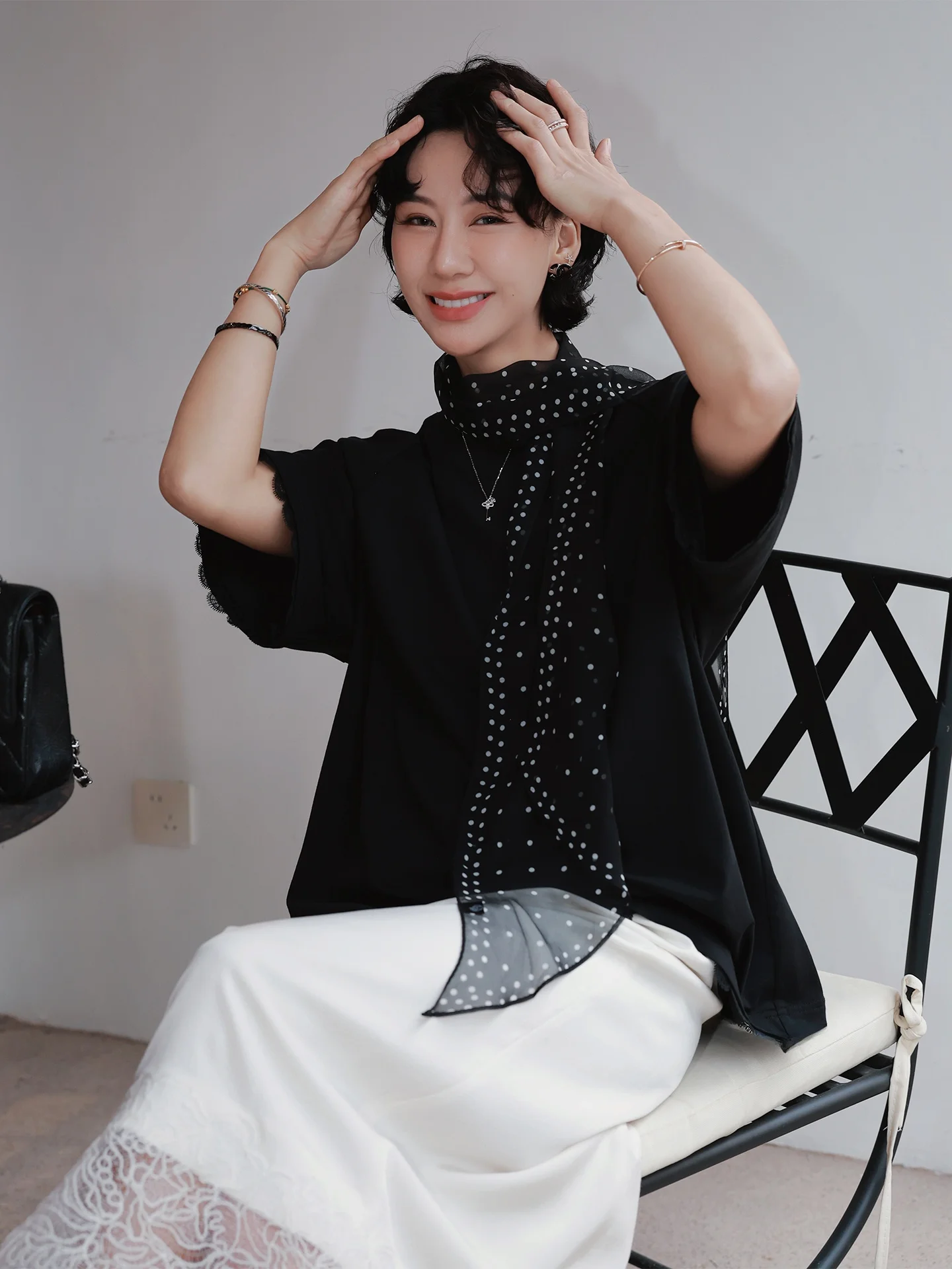 

TT Charming White Lace Sleeve Cotton T-Shirt Summer New round Neck Short Sleeve Women's Casual Style Loose Fit T-shirt