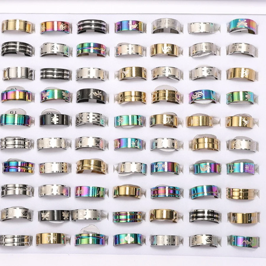 10Pcs Mixed Styles Stainless Steel Couple Rings Punk Hip-Hop Versatile Daily Party Wear Rings Trend Finger Accessories Jewelry