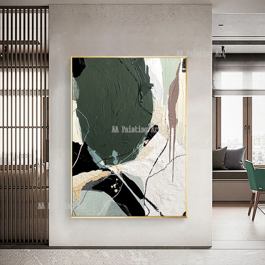 

Abstract Hand Painted Green Oil Painting, Unframed Wall Acrylic Paintings, Canvas Art, Hotel Artwork, Home Decoration Pieces