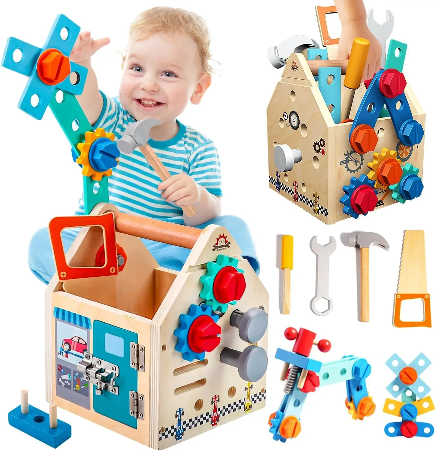 子供の木製ツールボックスセットおもちゃシミュレーションメンテナンスツール修理ネジパズル子供ごっこ遊びおもちゃギフト