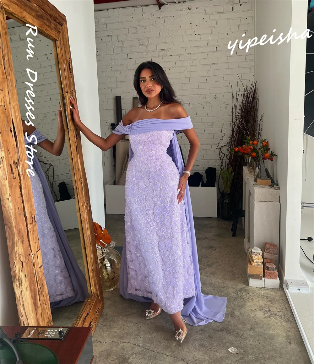 Customized Jiayigong High Quality    Sparkle Off-the-shoulder Sheath Quinceanera Flower Beading Vertically Chiffon Vestidos Cort