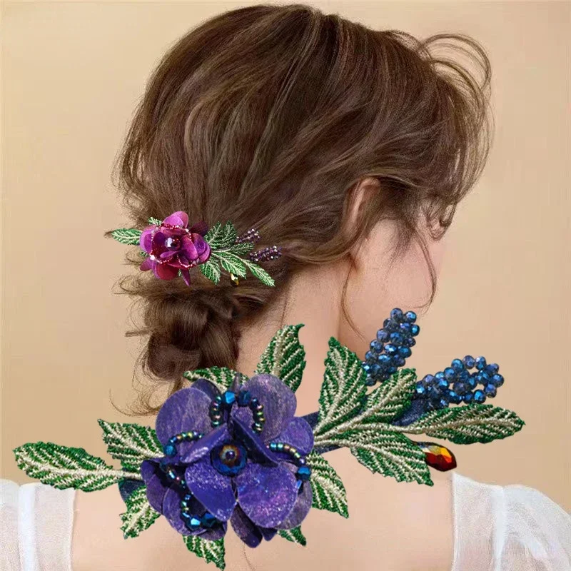 Elegantes Garn Blumen blatt Haarnadel Haarschmuck für Frauen Retro Rückseite des Kopfes Schachtel halm Feder clip Mamas Kopf bedeckung Tiara