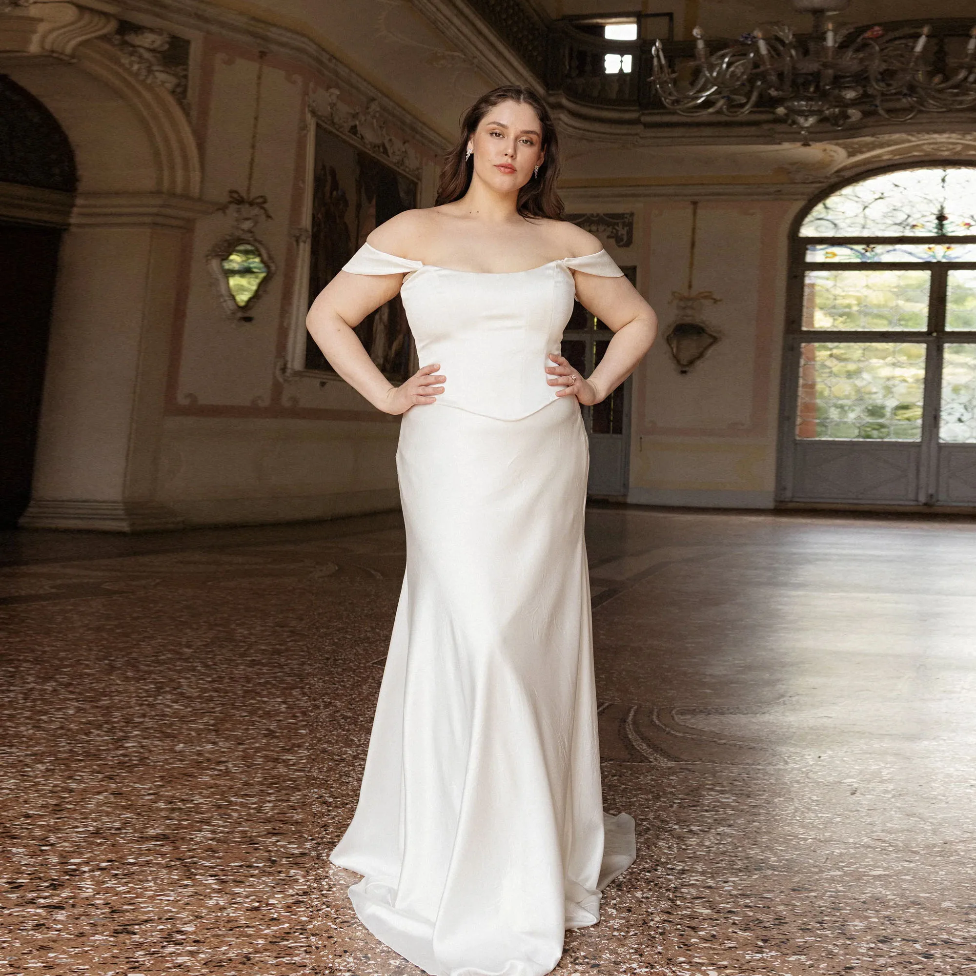 Plus Size Satin Mermaid Wedding Dress 2026 Off The Shoulder Ribbon Lace Up Back Ivory Bridal Gown For Curvy Bride Customized