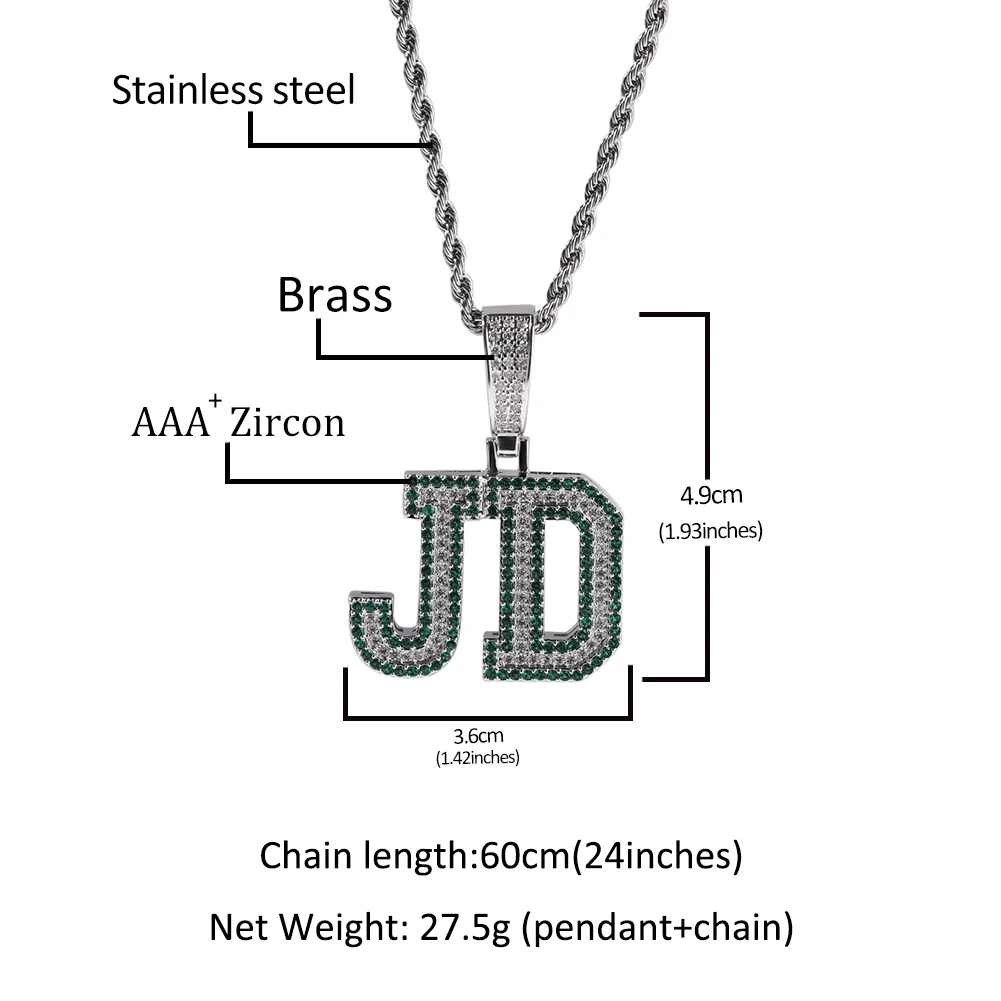 Custom Regular Script Name Pendents Iced Baby Blue Cubic Zircon Letter Charms Personalized Fashion Hip Hop Jewelry for Gift