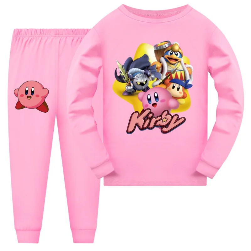 Kirby Children Long Sleeve Pajamas Sets Girls Nightwear Spring Autumn Boys Sleepwear Anime Cosplay Pyjamas Kids Birthday Gift