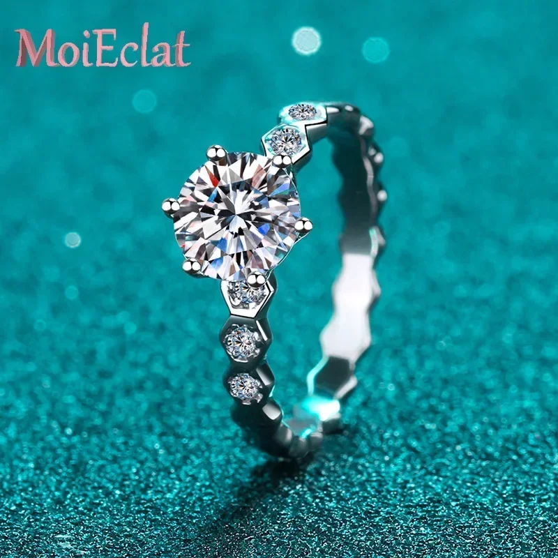 Classic Honeycomb Six Claws Setting 0.5ct/1ct Moissanite Rings for Women, Platinum Pt950 Wedding Band Luxury Bridal Jewelry