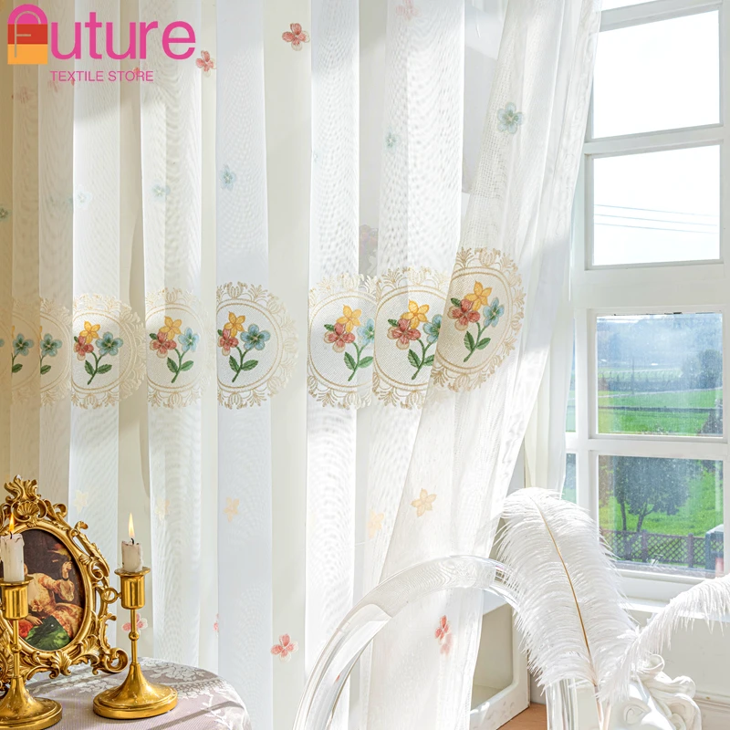 

Embroidered Window Screen White Gauze Curtains for Living Room Bedroom Bay Window Balcony Customized Home Decoration Products