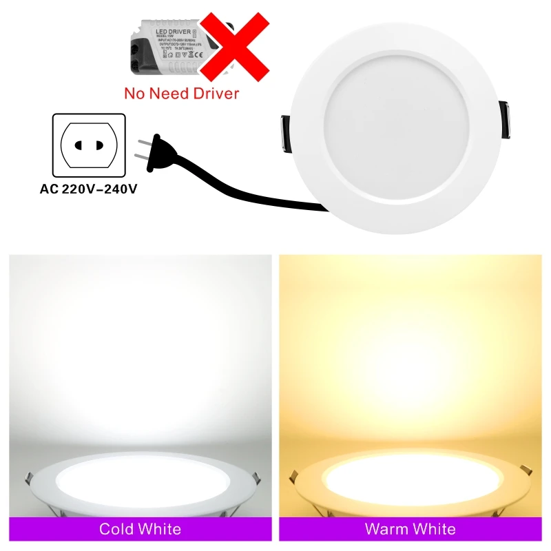 Luz descendente Led de techo empotrada, 3W, 5W, 7W, 9W, 12W, 15W, 220V, 3/4/5 pulgadas, 10 unidades por lote