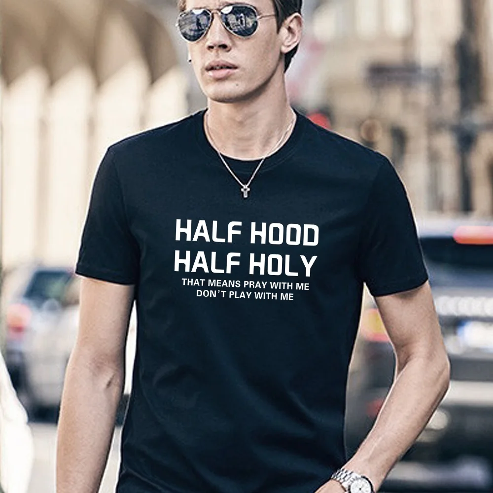 Men Clothes Summer Fashion T-shirts Short-sleeved Text Print Casual O-neck Tops All-match Black Male Clothing Harajuku T Shirt