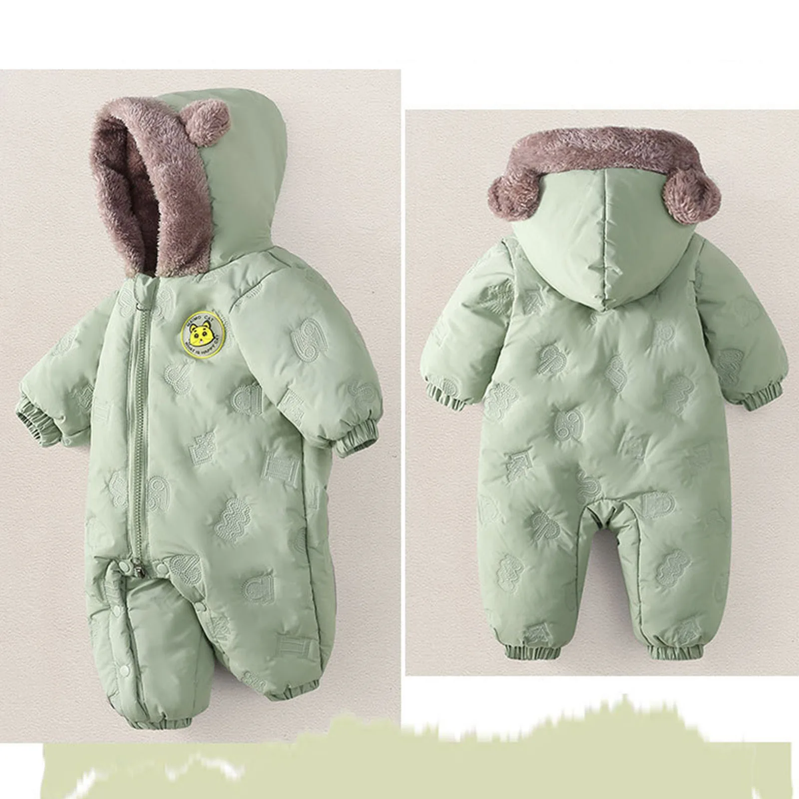 

Детский купальник с длинными рукавами, детский зимний комбинезон с капюшоном для новорожденных, зимняя одежда, теплые боди без рукавов с медведем для маленьких девочек