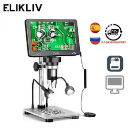 Elikliv EDM9 7 Inch 1080P LCD Digital Microscope 50X-1200X Soldering Electronics Microscopes With LED Lights Support PC Computer