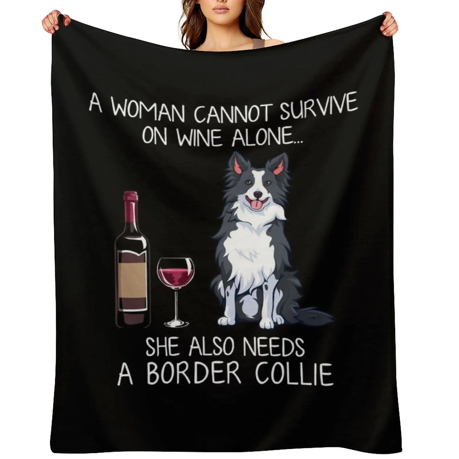 

Border Collie and wine Funny dog Throw Blanket blankets ands for sofa Sofa Decorative Sofas Blankets