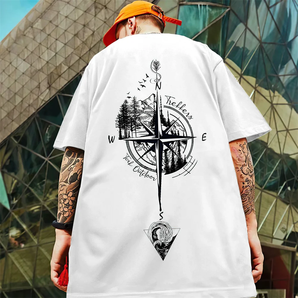 2024 New Summer Men\'s T-Shirt 3d Compass Printed Short Sleeve Tees Simple Fashion Male Clothing Loose Oversized T-Shirt For Men