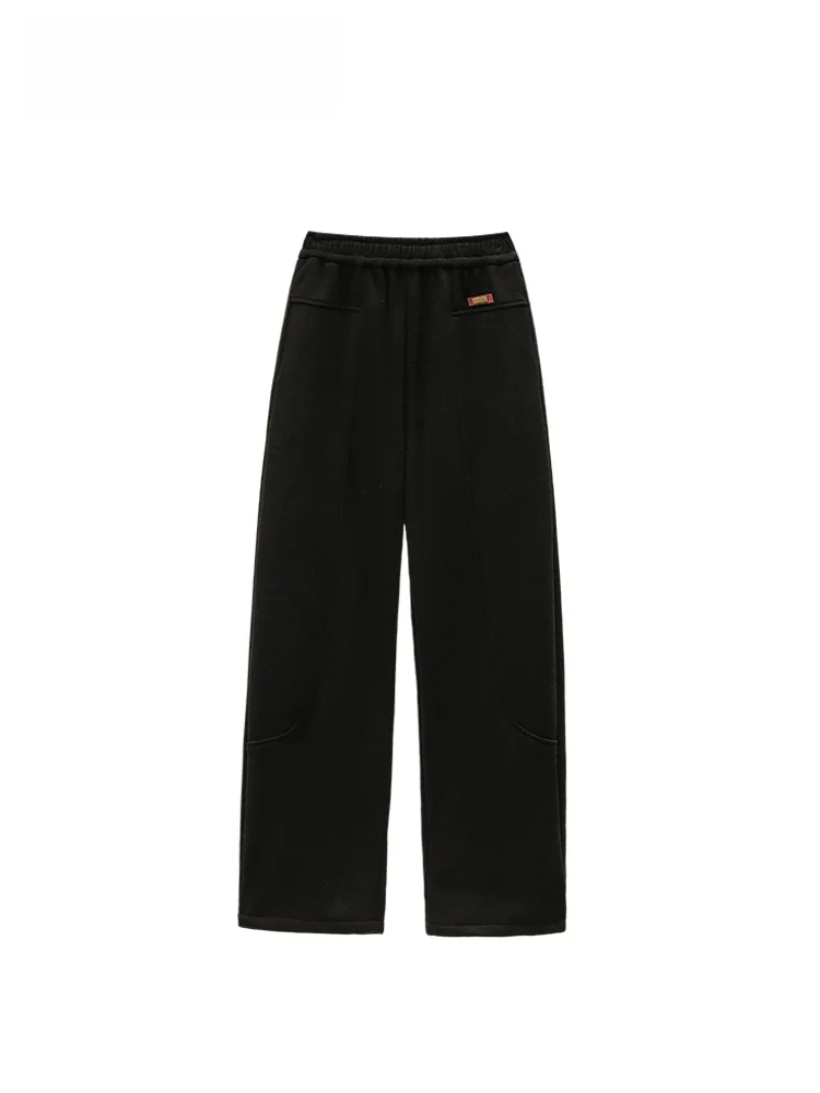 

Широкие брюки-бананы с высокой талией, женские повседневные теплые брюки, осень-зима, большие размеры, женские модные брюки из полиэфирного волокна