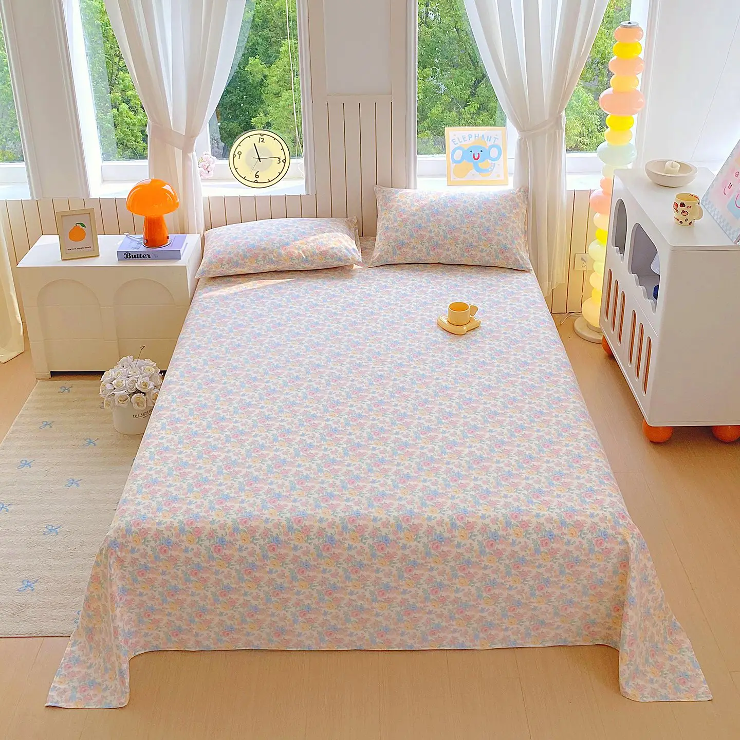Flower Printed Bed Sheet Pastoral Style Bed Linen for Aldults Home Single/Queen/King Size Flat Top Bedsheet colcha de cama casal