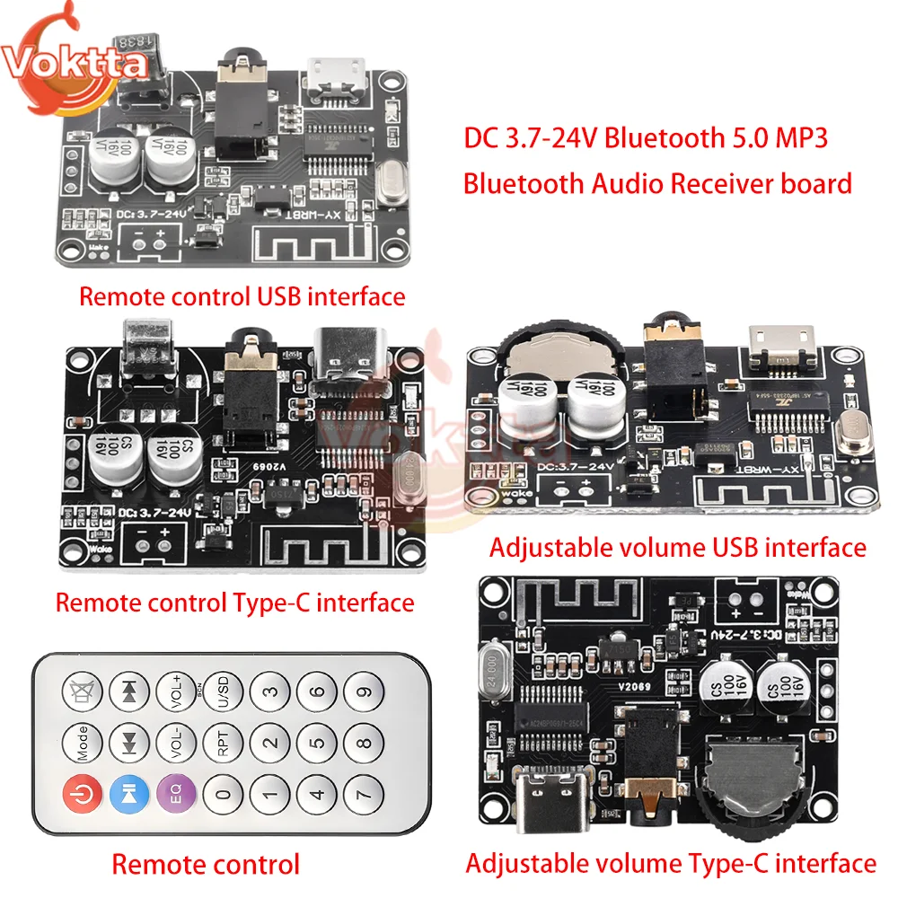 DC 3.7-24V Bluetooth Audio Receiver board Bluetooth 5.0 MP3 Lossless Decoder Board Remote Control Stereo Audio Music Module