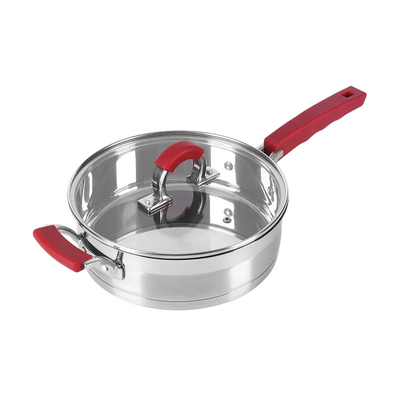 high quality mirror stainless steel casserole set cookware sets with red silicone handle