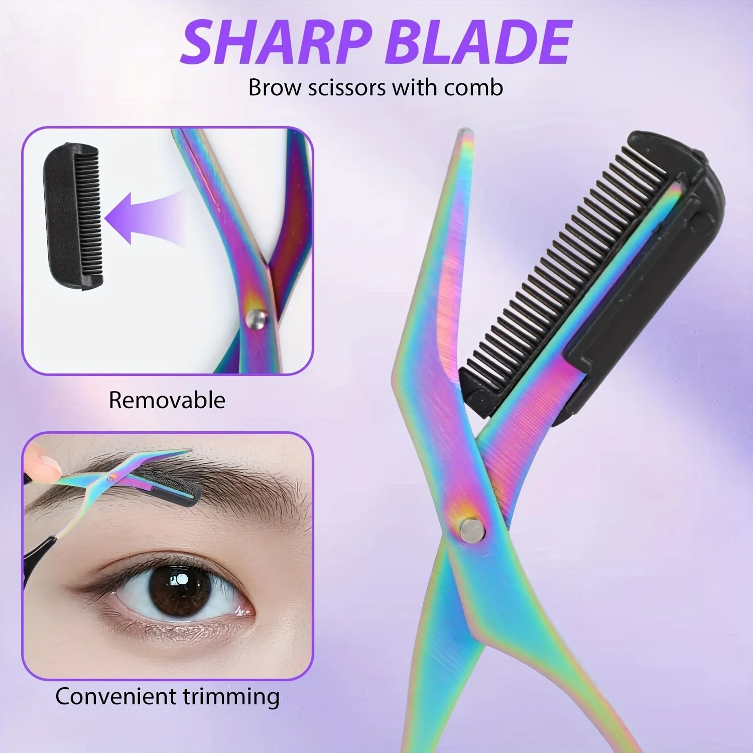 1pieces Stainless Steel Color Titanium Eyebrow Trimmer Scissors, Eyebrow Scissors with Comb image 2