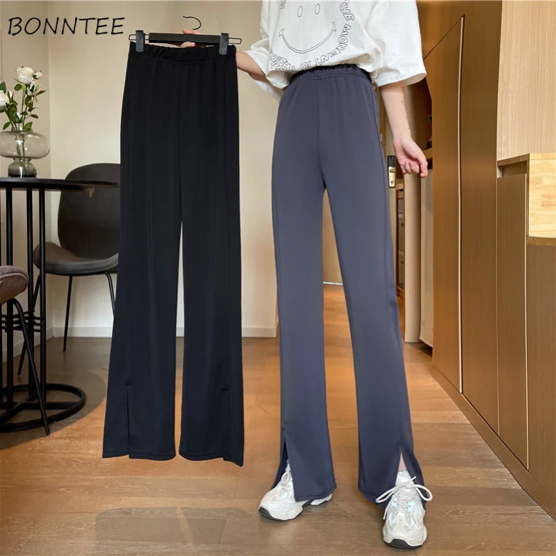 

Pants Women High Waist Flare New Ulzzang Solid Spring Casual Slit Trousers Harajuku Vintage Female Fashion Clothes Pantalones