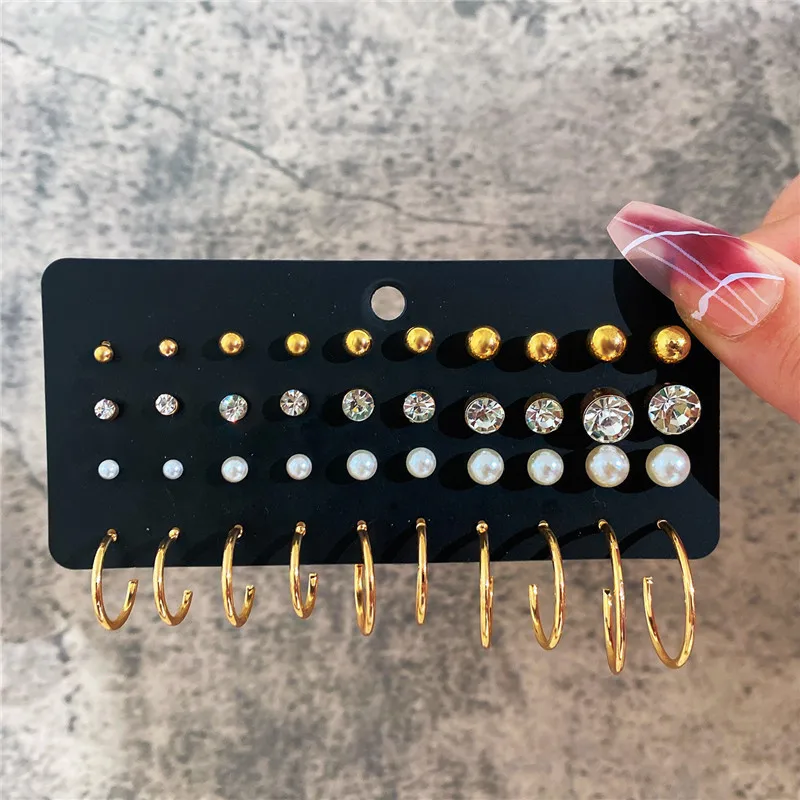 Modyle 2024 nuevo conjunto de pendientes de perlas de cristal de circón, tachuelas de Metal geométricas de Color plateado a la moda para mujeres y niñas, regalos de joyería de tendencia