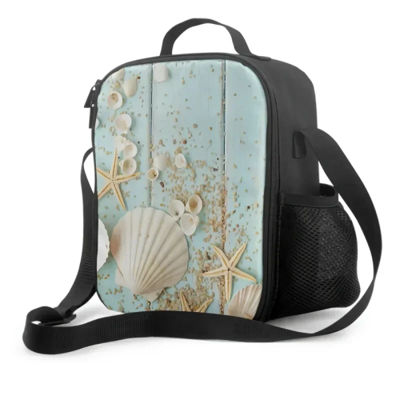 

Starfish Seashell On Blue Board Insulated Lunch Bag for School Work Picnic Ocean Nautical Theme Tote Lunch Containers Cooler Bag