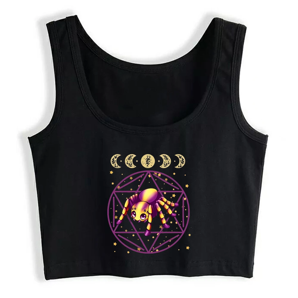 Pastel Goth Spider Kawaii Aesthetic Design Sexy Slim Crop Top Women's Anime Creepy Cute Voodo Tank Tops Gothic Cotton Camisole