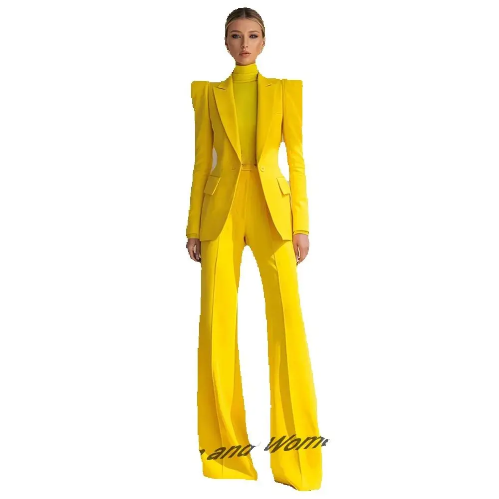 Professionele Dames Rood Pak Piekte Revers Enkele Knop Vrouwelijke Elegante Blazer En Uitlopende Broek 2 Delige Set Formele Kantoorkleding - afbeelding 2