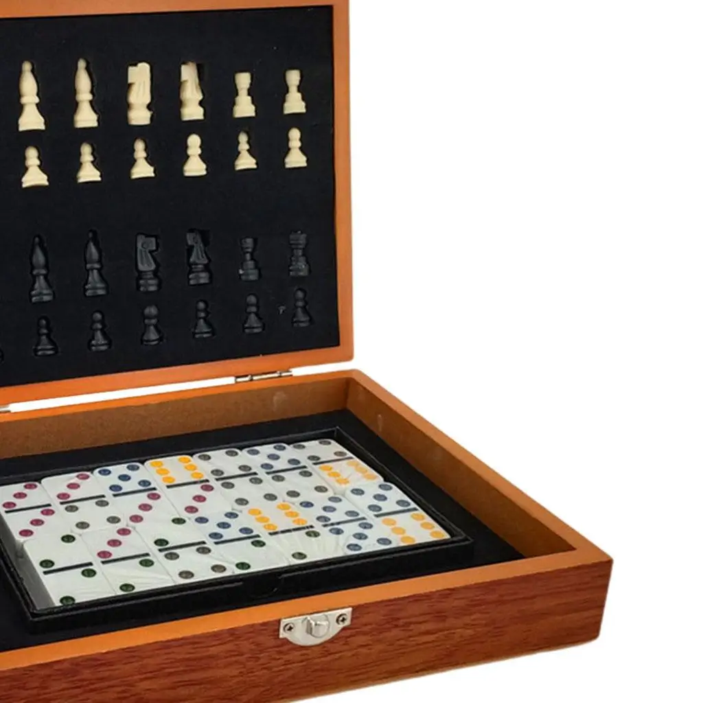 Schach- und Dominosteine-Set, Brettspiele, Unterhaltung, Schach, 4 cm, King-Size-Größe, tragbar, faltbar, Holzschach-Set für die Familie