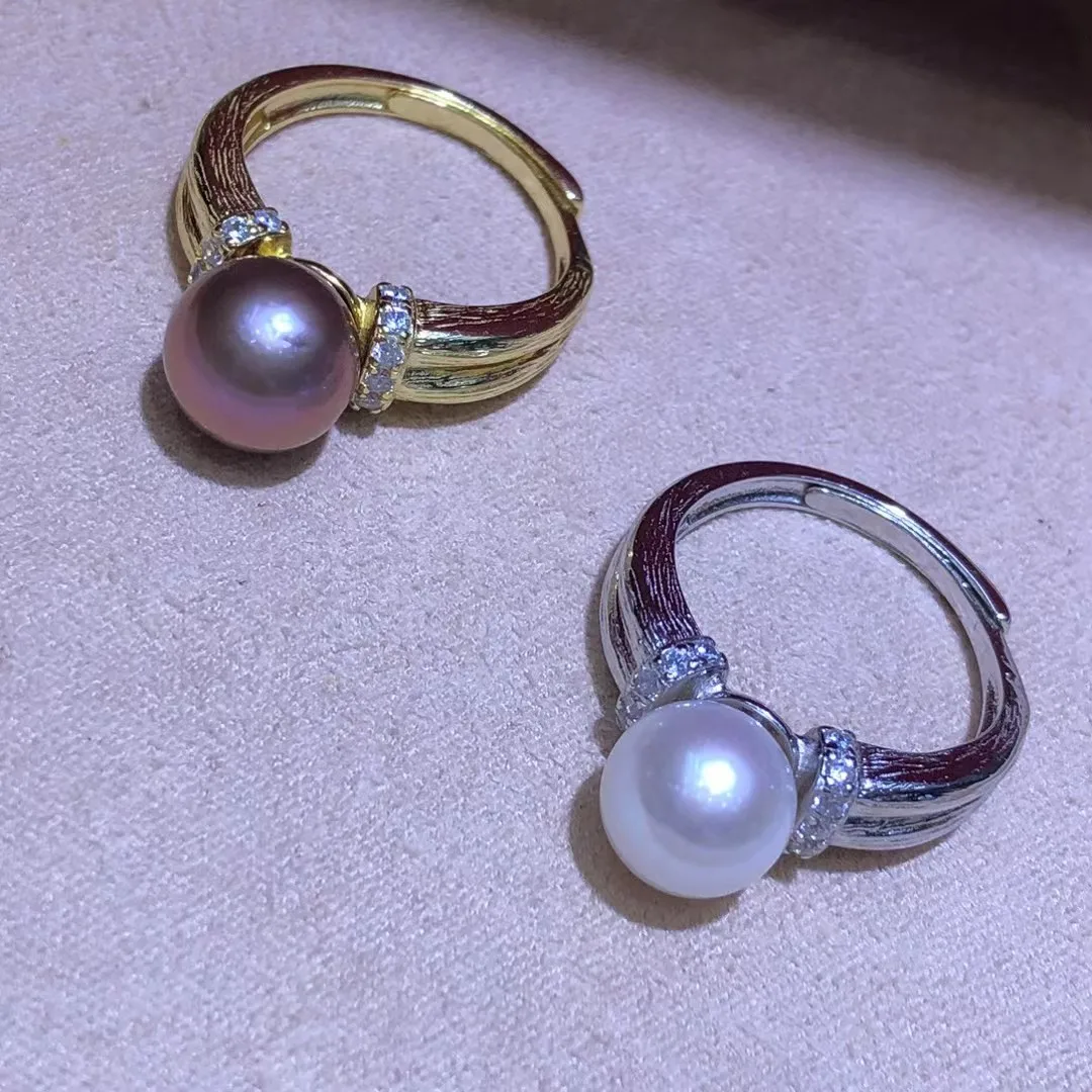 

S925 Sterling Silver Adjustable Ring Mount Settings Findings Mountings Accessory Parts Fittings for 9-10mm Pearls 5pcs/lot