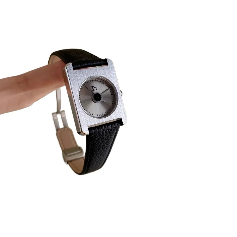 

Часы из воловьей кожи с женским нейтральным стилем, квадратные женские часы для пар со стальным корпусом