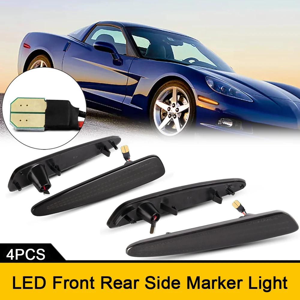 

4x Smoked Front Rear Fender LED Side Marker Stop Light for Chevrolet Corvette C6 2005-2013 Car Indicator Signal Lamp 10440722