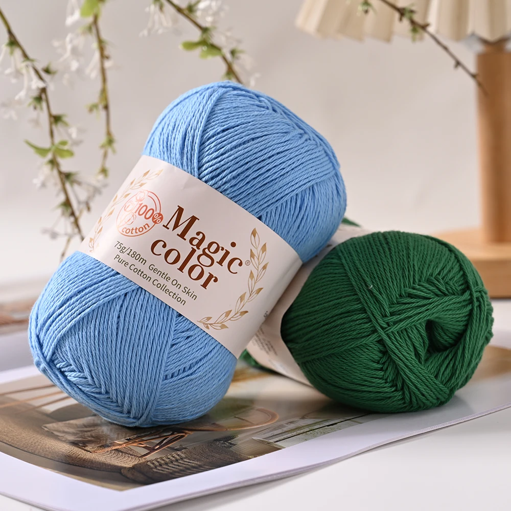 3 Packs of Pure Cotton Yarn, 75g Per Roll, Total 225g, 4-Strand Pure Cotton Yarn, Lightweight and Easy to Knit, Simple Color Scheme, Multiple Colors Available, Fashionable and Versatile, for Knitting Sweaters, Scarves, Hats, Coats, Etc