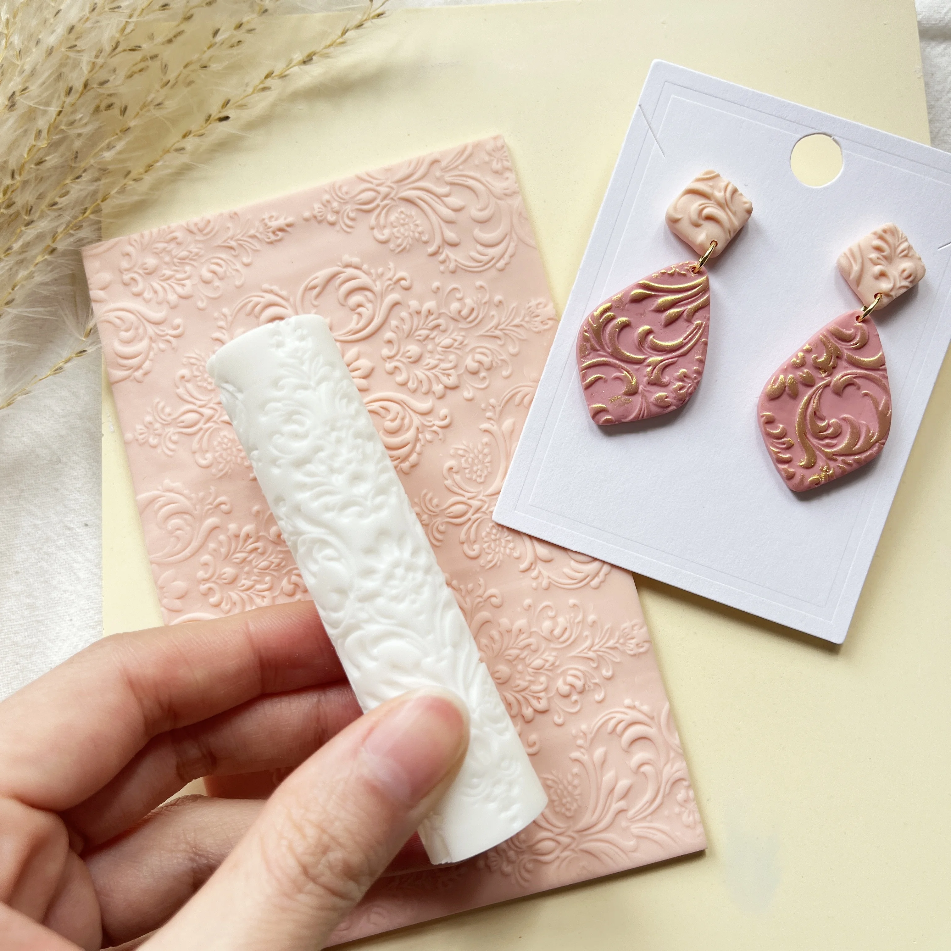 Damask Classic Texture Roller⎥Polymer Clay Tools⎥Hand Roller⎥Clay Texture Tool⎥Jewellery Tools⎥Floral Texture⎥Botanical Texture