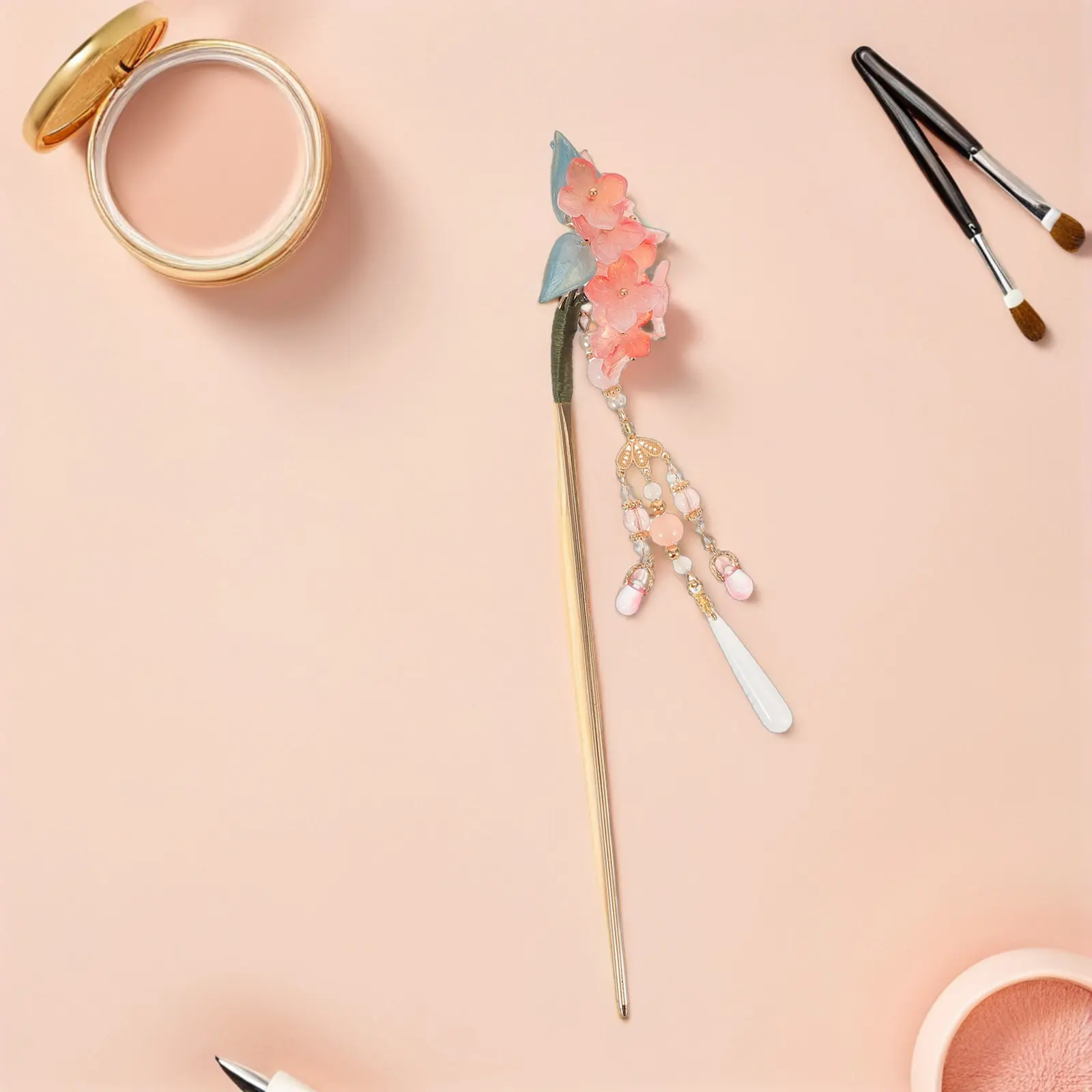 

Soft Pink Chinese Flower Tassel Hairpin Elegant Ancient Style Hair Stick for Hanfu Wedding Festival Traditional Asian Ethnic